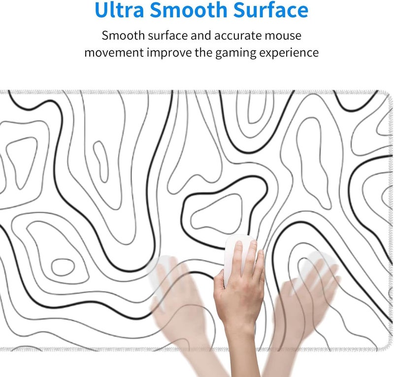 Brecoy White Mouse Pad Large XL Gaming Mouse Pad for Desk Topographic Mouse Pad Desk Pad Gaming Mouse Pad White Desk Mat Extended Black and White White Topo Mousepad White Topographic Mouse Pad Full Size - Image 4